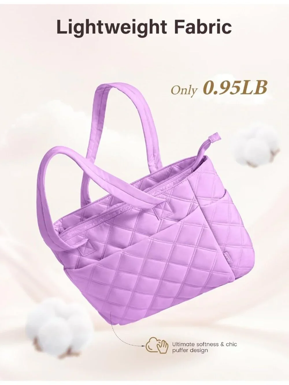 👜Women's Purple Puffer Tote Bags Lightweight Quilted Work For Travel